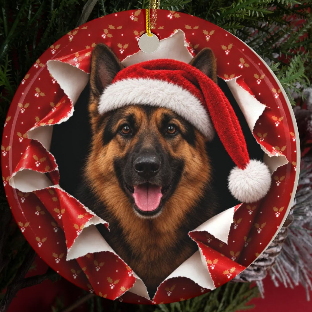 German Shepherd gift wrap burst ornament video