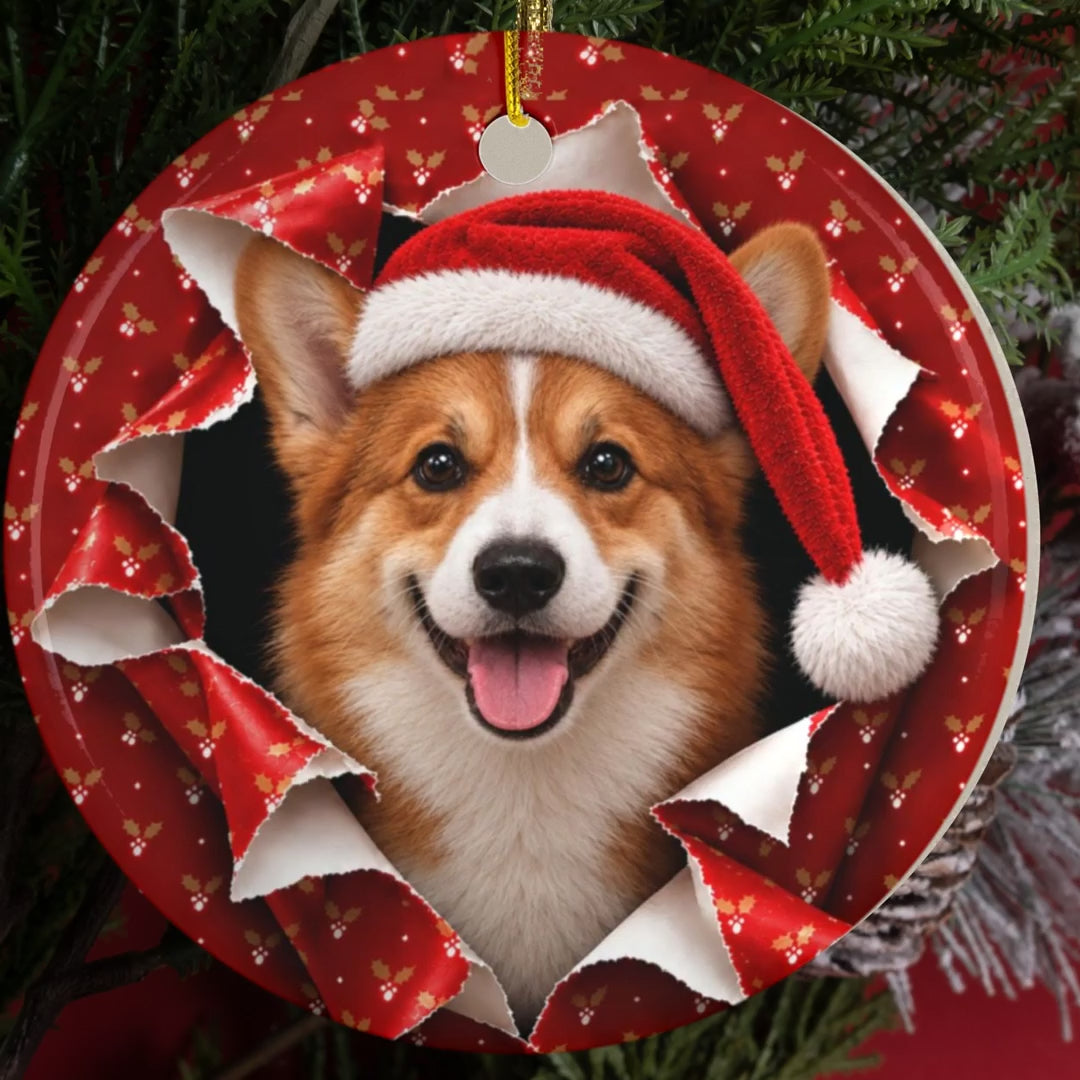 Corgi gift wrap burst ornament video