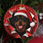 Personalized Rottweiler Christmas ornament hanging on a tree, gift wrap 3D burst design