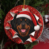 Personalized Rottweiler Christmas ornament hanging on a tree, gift wrap 3D burst design