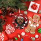 Yorkie ornament with gingerbread and candy flatlay